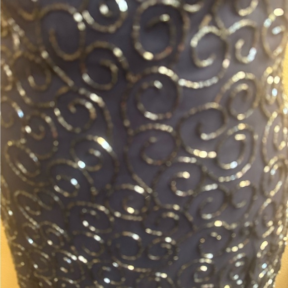 VINTAGE SILK CACHE Sequin 100% Silk Navy Blue Dress SM Formal Slit Floor Length - Picture 16 of 16